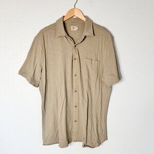 Faherty Sunwashed Knit Short Sleeve Shirt XL Men's Tan Single Pocket Button